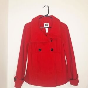 GAP Double Breasted Red Wool Blend Pea Coat. Size Small